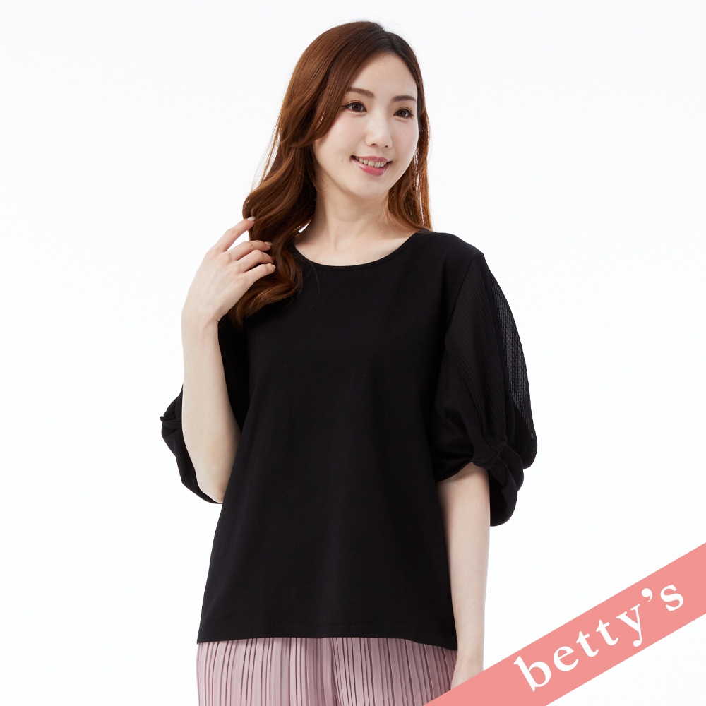 betty’s貝蒂思　雪紡百摺澎澎袖T-shirt(黑色)