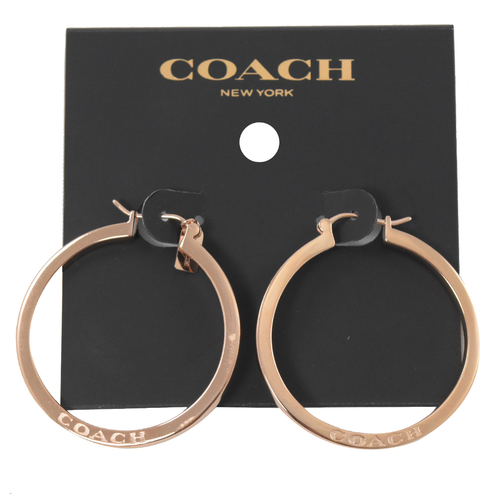 COACH 烙印LOGO大圈圈耳環(玫瑰金色)