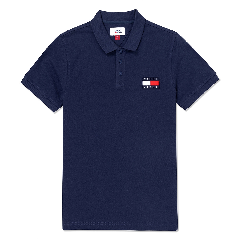 TOMMY 熱銷貼布文字Logo短袖Polo衫-深藍色