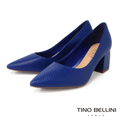 Tino Bellini 巴西進口沖孔尖頭方跟鞋FWDV027-4(寶藍)