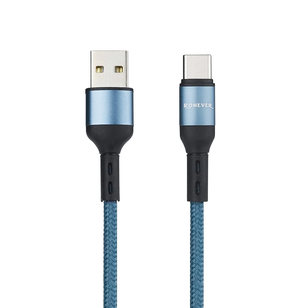 RONEVER VPC167 USB-A to TYPE-C鋁合金編織充電線(TYPE-C)-藍