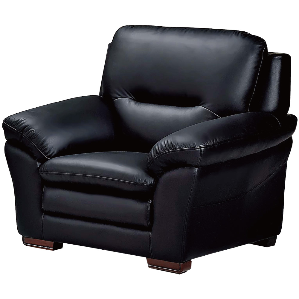 文創集 牛津現代黑半牛皮革獨立筒單人座沙發椅-120x90x100cm免組