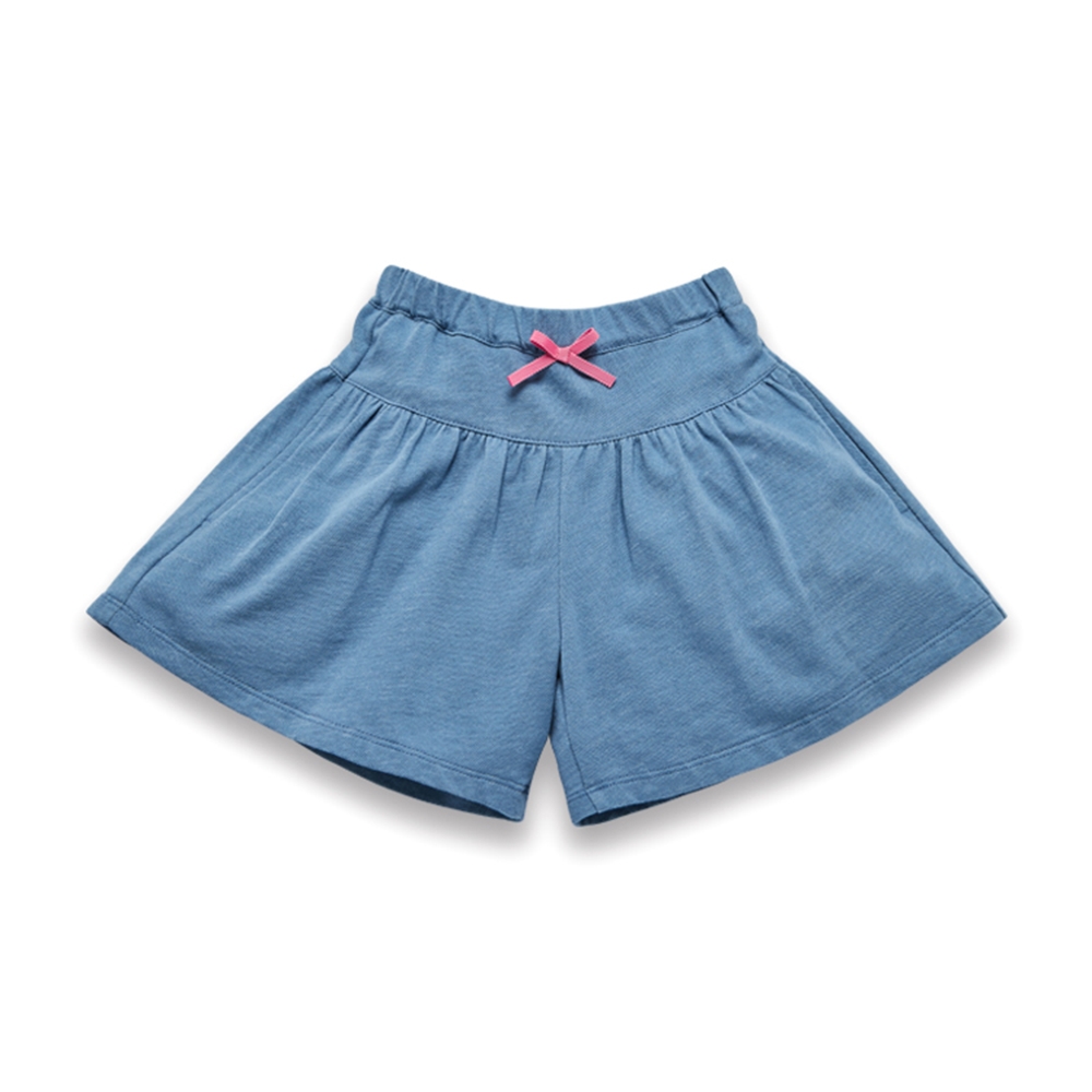 【麗嬰房】les enphants 女童水洗針織牛仔短褲-中藍(110cm)