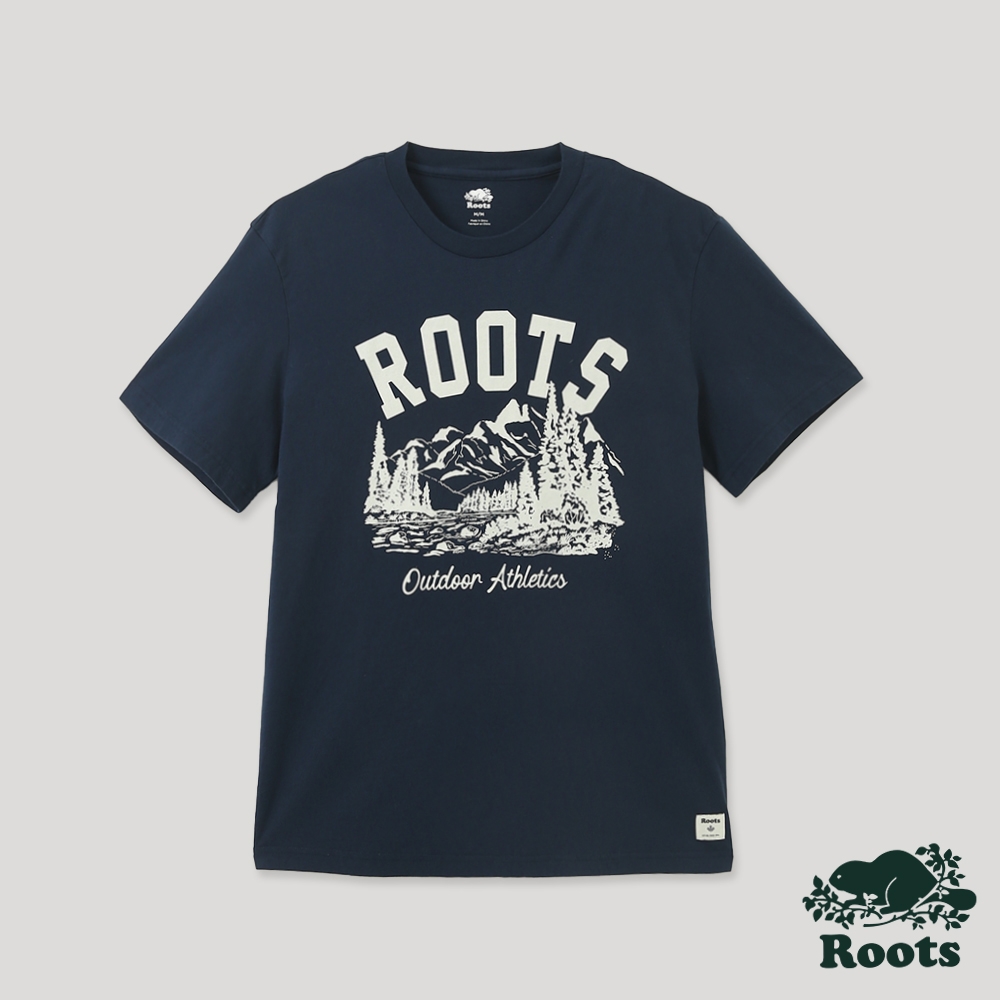 Roots男裝-戶外玩家系列 戶外景緻有機棉短袖T恤-深藍色