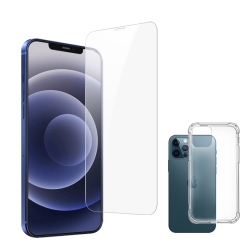 買保護貼送手機殼 iPhone12Pro保護貼 鋼化膜 高清透明 手機 保護貼-i12Pro透明*1-贈殼*1