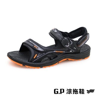 G.P 【EFFORT+】戶外休閒磁扣涼拖鞋(G2396M-42)黑橘(SIZE:40-44)GP 涼鞋 拖鞋 阿亮 卜學亮