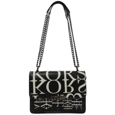 MICHAEL KORS JADE街頭風LOGO翻蓋肩背斜背鍊包(黑)