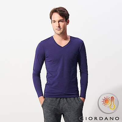 GIORDANO 男裝Beau-warmer plus+彈力V領極暖衣-61 藍色