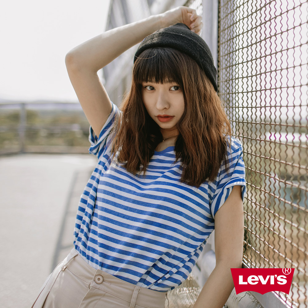 Levis T恤 女裝 短袖純棉TEE 圓領 藍白條紋