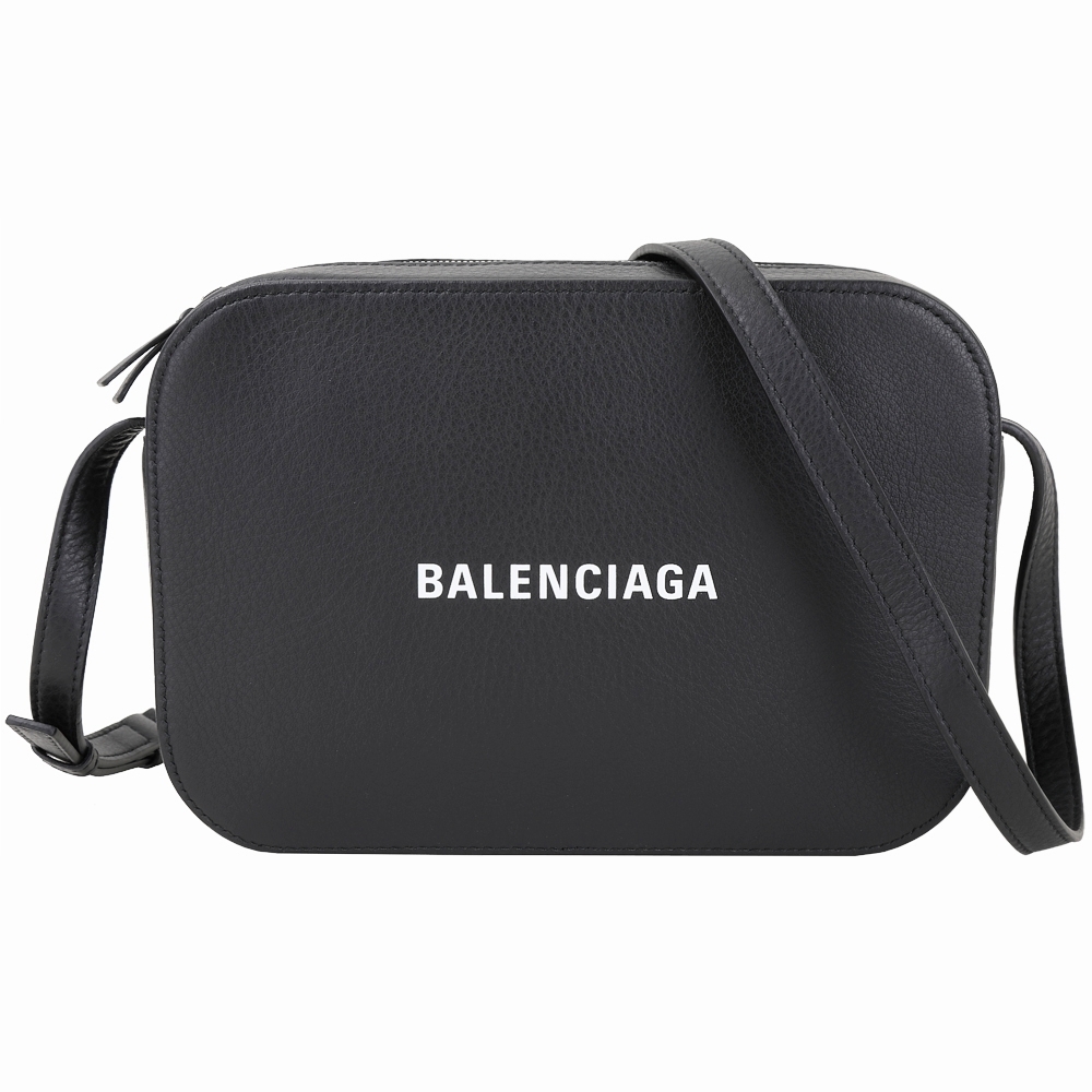 BALENCIAGA EVERYDAY 品牌字母小牛皮相機包(黑色)