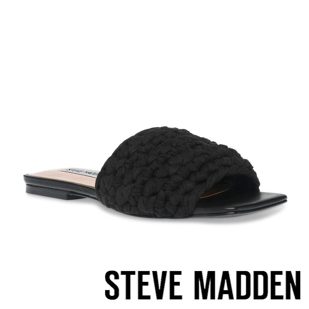 STEVE MADDEN-MALDEVE 編織方頭平底涼拖鞋-黑色