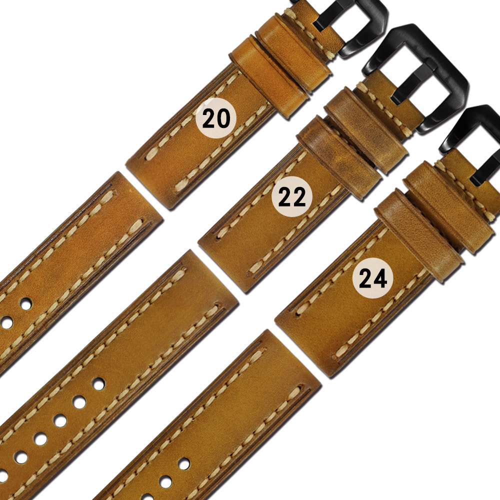 Watchband / 各品牌通用 百搭款 柔軟舒適 油蠟牛皮錶帶 - 橘黃色