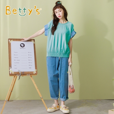 betty’s專櫃款　大口袋鬆緊腰寬版牛仔褲(淺藍)