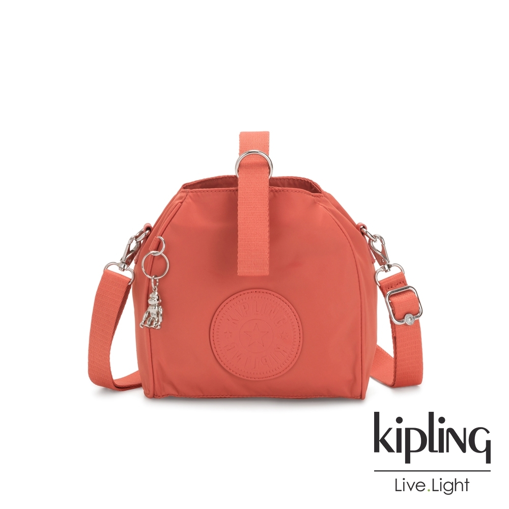 Kipling 亮麗珊瑚橘色素面手提側背包-IMMIN