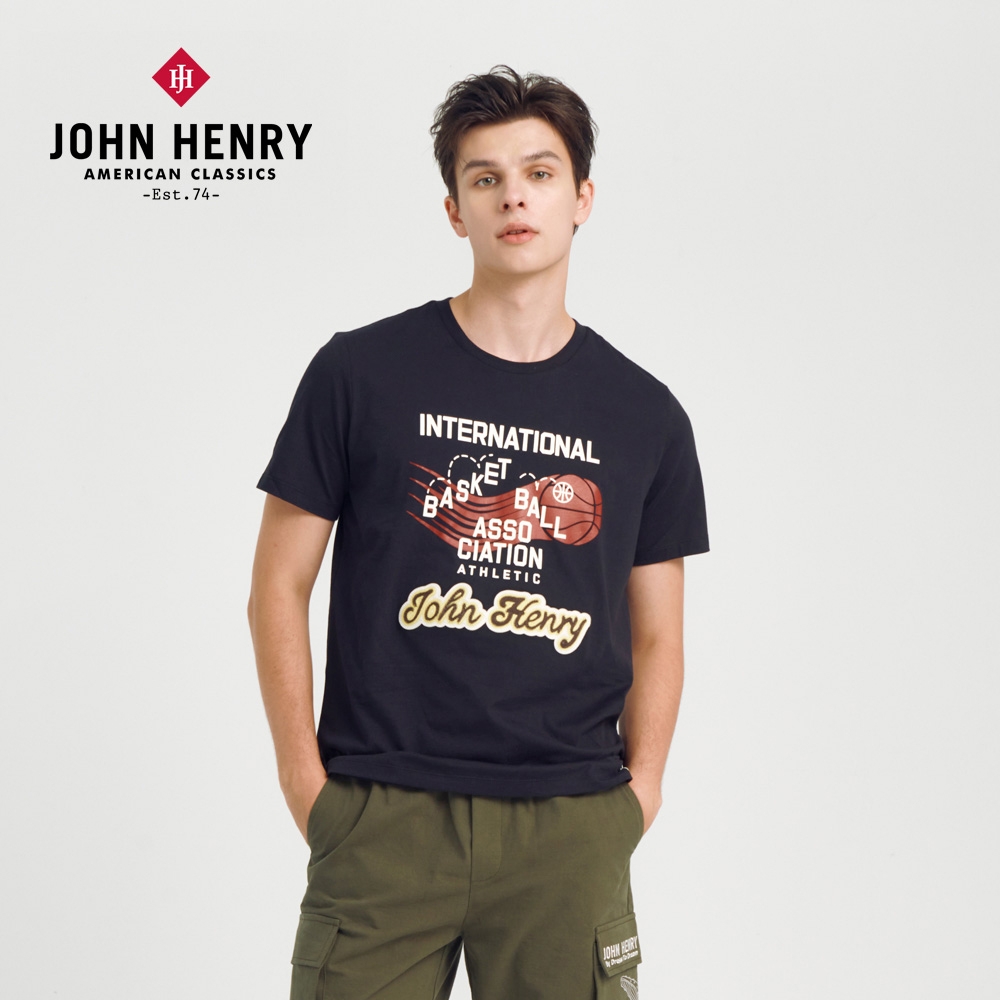 JOHN HENRY 籃球運動印圖短袖T恤-黑色