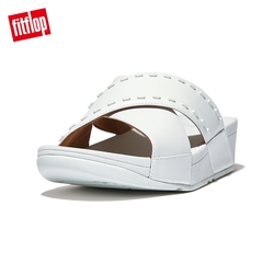 【FitFlop】LULU RUBBER-STUD LEATHER CROSS SLIDES 縫線造型交叉帶涼鞋(海沫藍色)