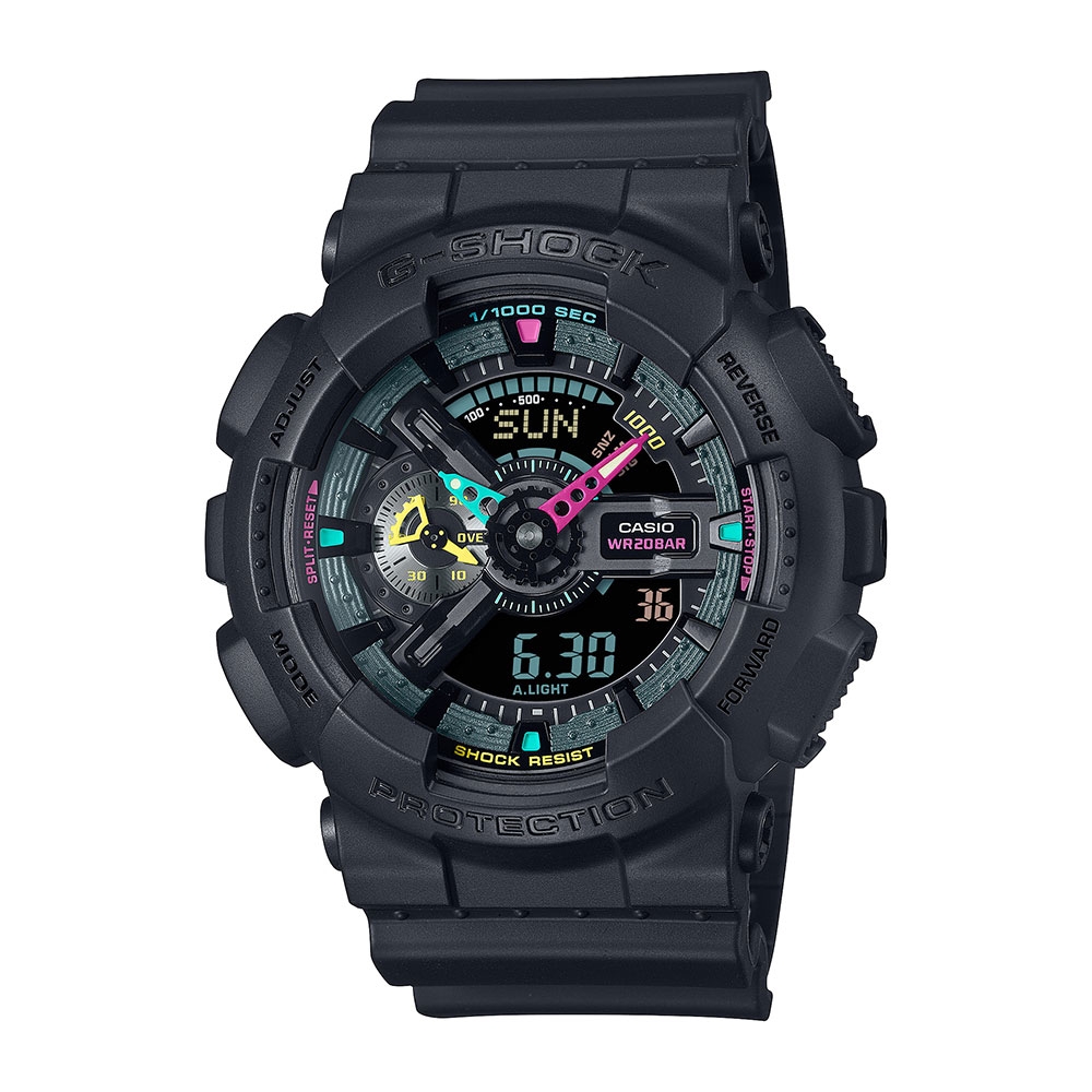 CASIO卡西歐 G-SHOCK 電競時尚 搶眼螢光 人氣雙顯 GA-110MF-1A_51.2mm