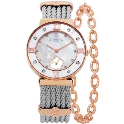 CHARRIOL 夏利豪 St-Tropez 鈦 花漾小秒盤鎖鏈鋼索腕錶 母親節禮物-30mm ST30PD560055