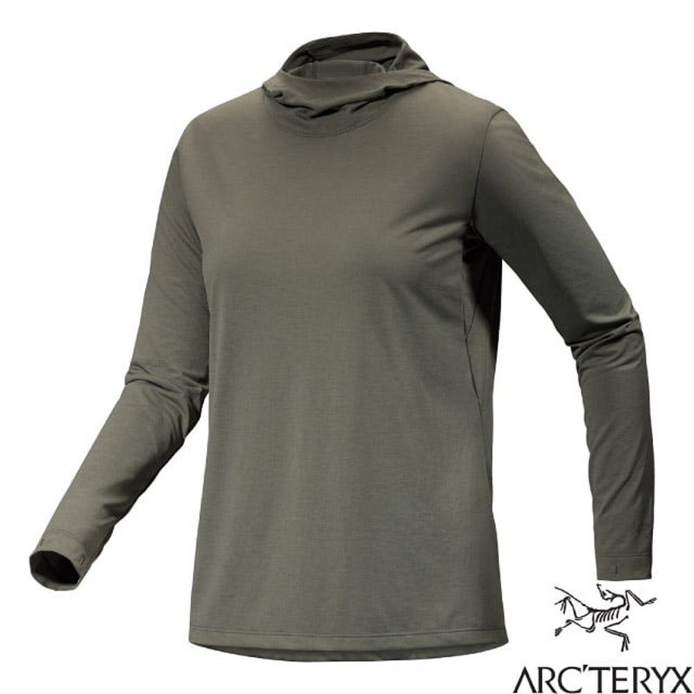 【ARCTERYX 始祖鳥】女 Taema 快乾長袖套頭衫.排汗長袖連帽上衣.帽T_X000007295-30804 糧草雜綠