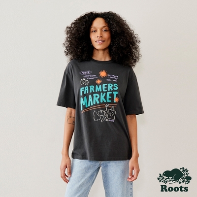 Roots 女裝- 回歸根源系列 農夫市集寬版短袖T恤-鐵灰色