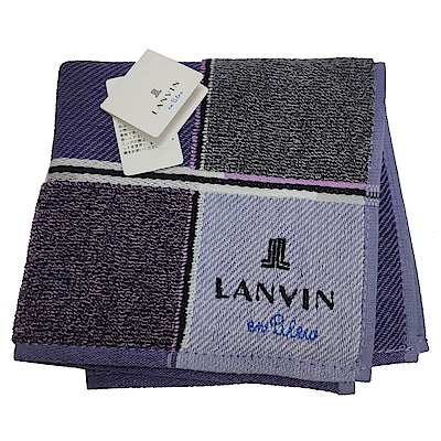 LANVIN en bleu 方格品牌LOGO刺繡小方巾(紫色系)