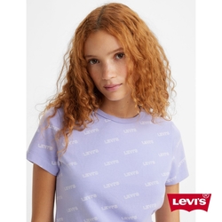 Levis 青春活力系列 女款 修身版短袖T恤 / 滿版Logo印花 / 彈性布料 蘭花紫