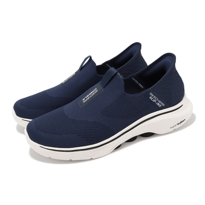 Skechers 休閒鞋 Go Walk 7-Easy On 2 Slip-Ins 男鞋 藍 白 套入式 避震 輕量 216641NVY