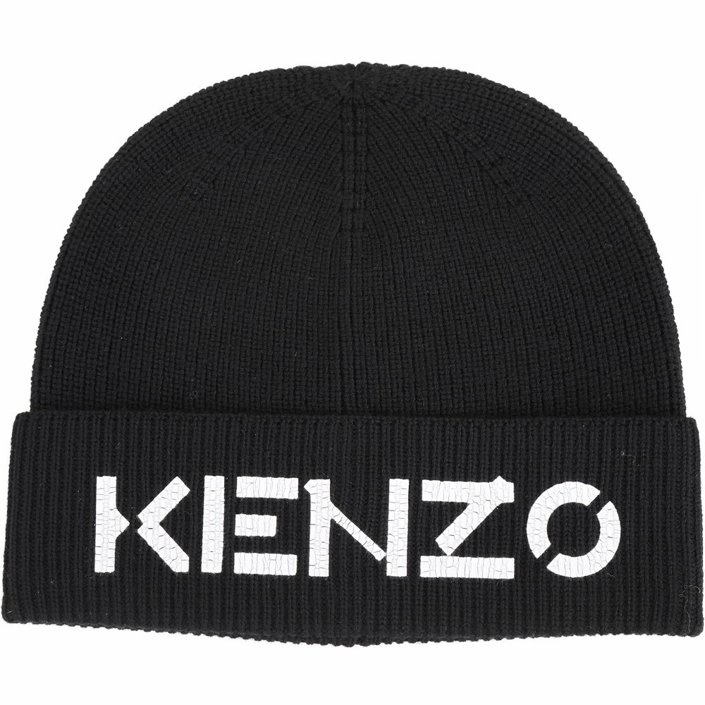 KENZO Logo 印花字母針織羊毛帽(黑色)