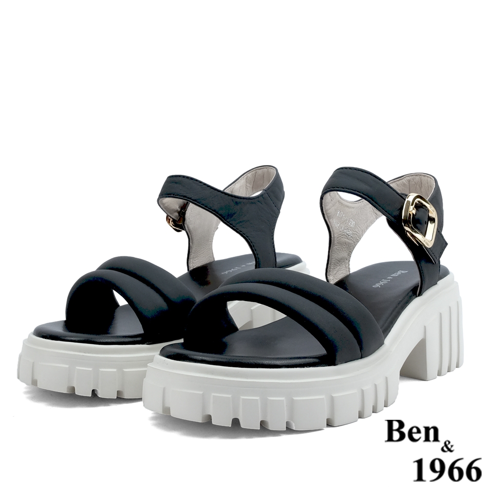 Ben&1966高級綿羊皮流行休閒厚底涼鞋-黑(226271)