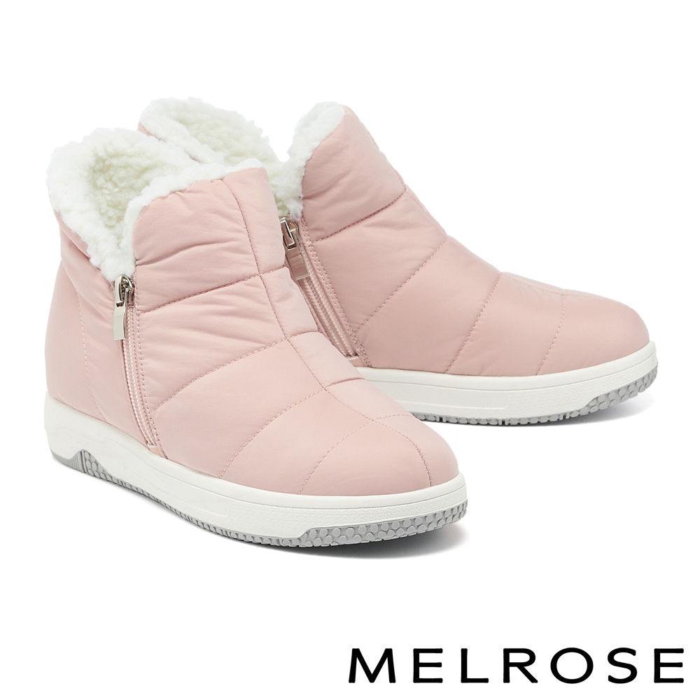 短靴 MELROSE 美樂斯 率性時尚純色防潑水布厚底短靴－粉