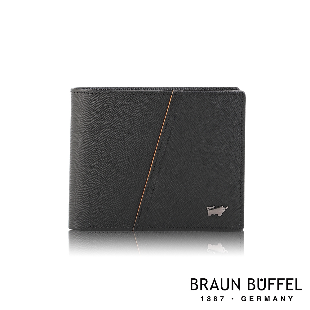 【BRAUN BUFFEL 德國小金牛】台灣總代理 艾康尼克 12卡中間翻透明窗短夾-黑色/BF373-317-BK