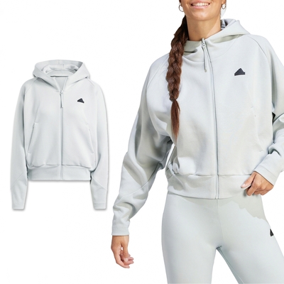 adidas 外套 ZNE Full-Zip 女款 灰 黑 連帽外套 寬版 吸汗 拉鍊口袋 愛迪達 IN5134