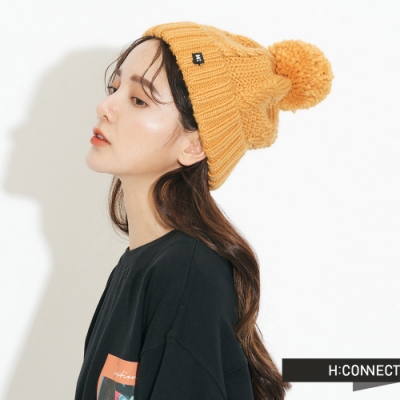 H:CONNECT 韓國品牌 配件 - 麻花編織球球毛帽-黃