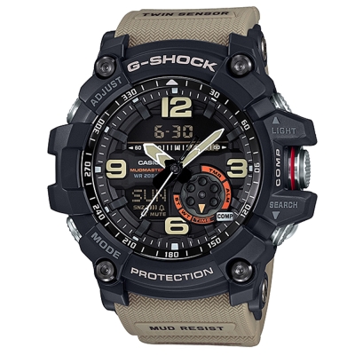 G-SHOCK 全方位防塵泥雙傳感器休閒運動錶(GG-1000-1A5)卡其色/55.3mm