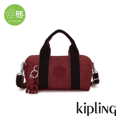 Kipling 勃根地鐵鏽紅輕巧圓筒手提肩背兩用包-BINA MINI