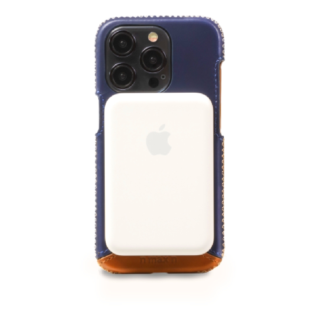 【n max n 台灣設計品牌】iPhone15 Pro 經典系列 - 全包覆式磁吸手機皮革套 -海軍藍