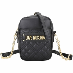 LOVE MOSCHINO 金屬字母菱格皮革手提/肩背直方小包(黑色)