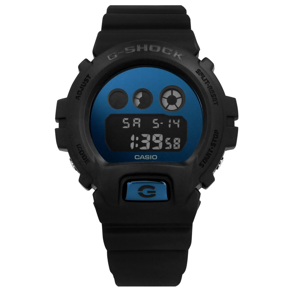 G-SHOCK CASIO卡西歐 霧黑 運動計時 防水 電子橡膠手錶-藍x黑/48mm