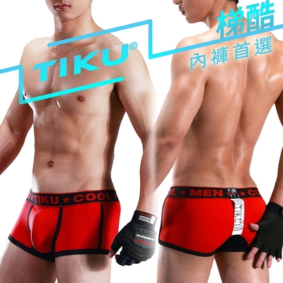 TIKU 梯酷 拳擊運動風 透氣棉質彈性 平口男內褲 -紅黑(RC1241)