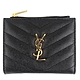 YSL MONOGRAM 黑色V型縫線珍珠紋牛皮金LOGO短夾(拉鍊袋) product thumbnail 1