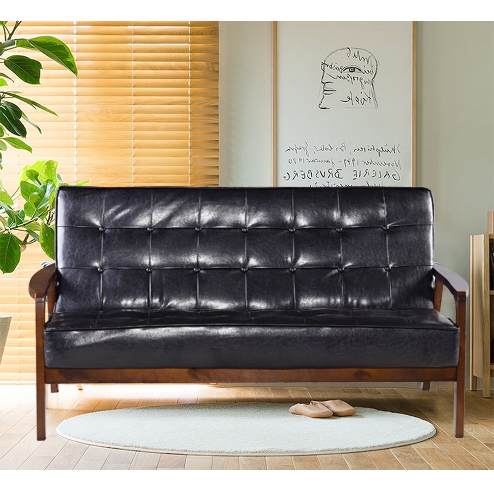 Ally愛麗-日式經典復古沙發150cm-三人坐-皮沙發黑色-強化版組裝好-