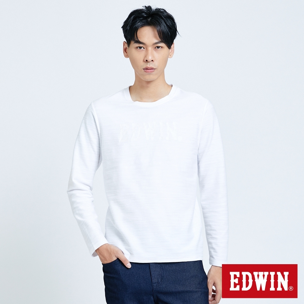 EDWIN EFS 竹節LOGO 薄長袖T恤-男-白色