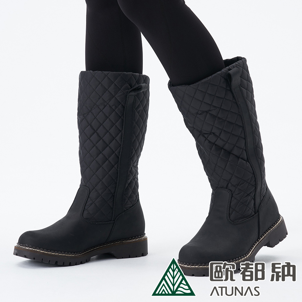 【ATUNAS 歐都納】女款高筒經典菱格紋保暖防水靴GC1-1607黑