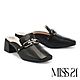 穆勒鞋 MISS 21 復古時尚造型釦方頭粗高跟穆勒拖鞋－黑 product thumbnail 1