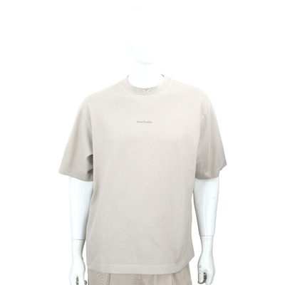 Acne Studios 字母標誌羅紋領口拼接純棉卡其灰色短袖TEE T恤(男/女可穿)