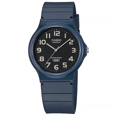 CASIO 卡西歐 / 簡約百搭 數字時標 橡膠手錶-黑x藍/33mm