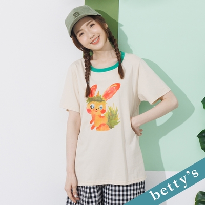 betty’s貝蒂思 圓領撞色印花短袖T-shirt(米白)