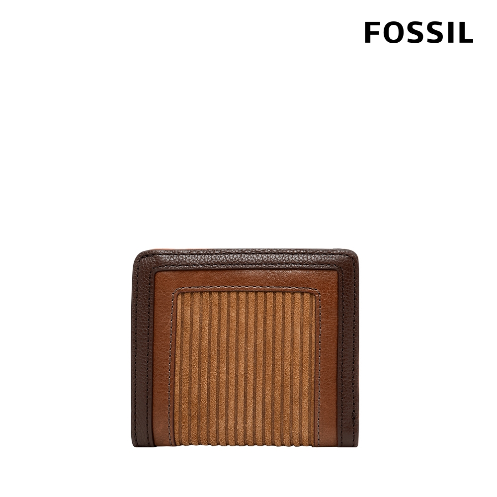 FOSSIL Logan 真皮麂皮絨壓紋RFID 防盜短夾-棕色 SL8245249