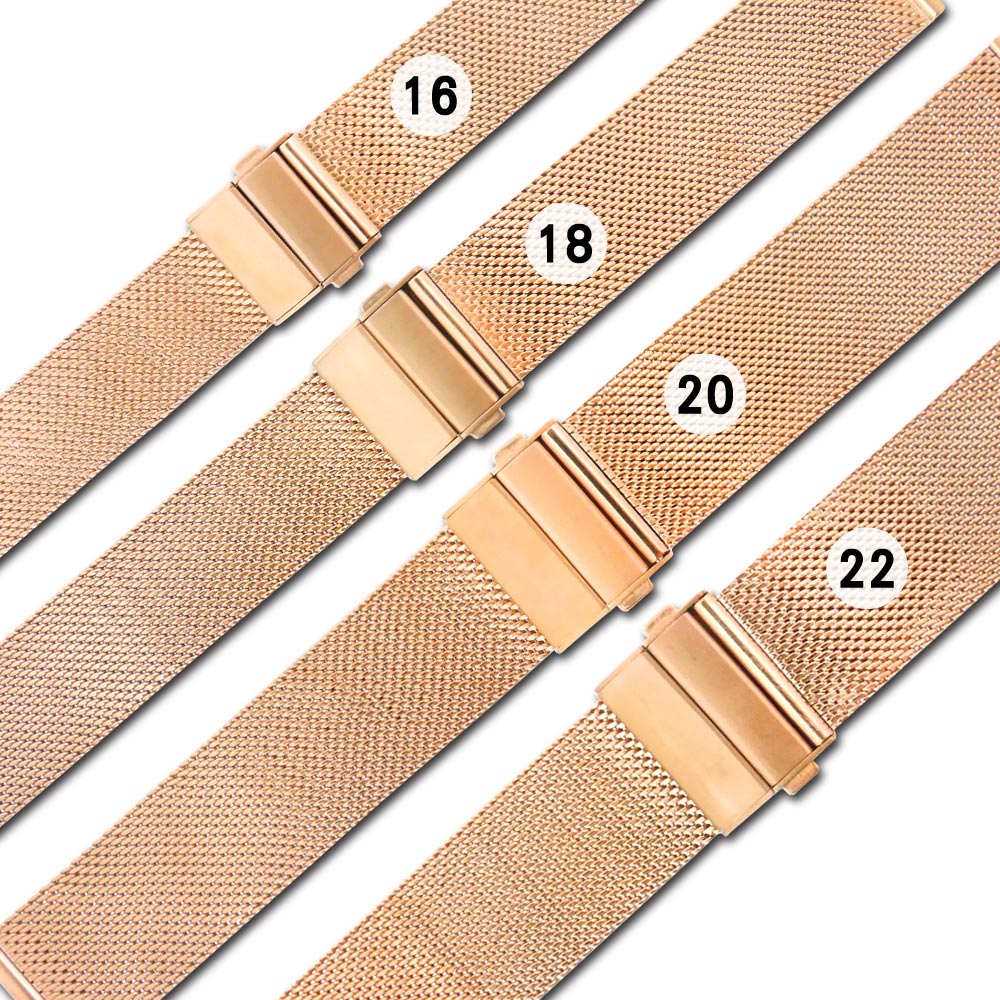 Watchband / DW代用 各品牌通用透亮輕巧米蘭編織不鏽鋼錶帶 玫瑰金