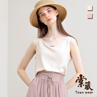 【TOWNWEAR棠葳】質感絲滑無袖上衣 2色(中大尺碼/女上衣/女上著/背心/鑽飾/素色/韓系)